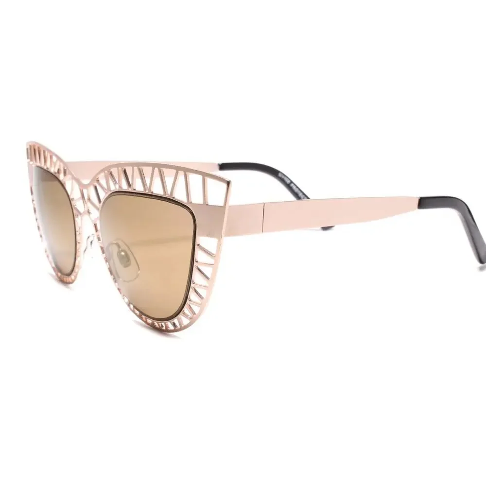Rose Gold Metal Cat Eye Sunglasses Gold Mirrored Lens
